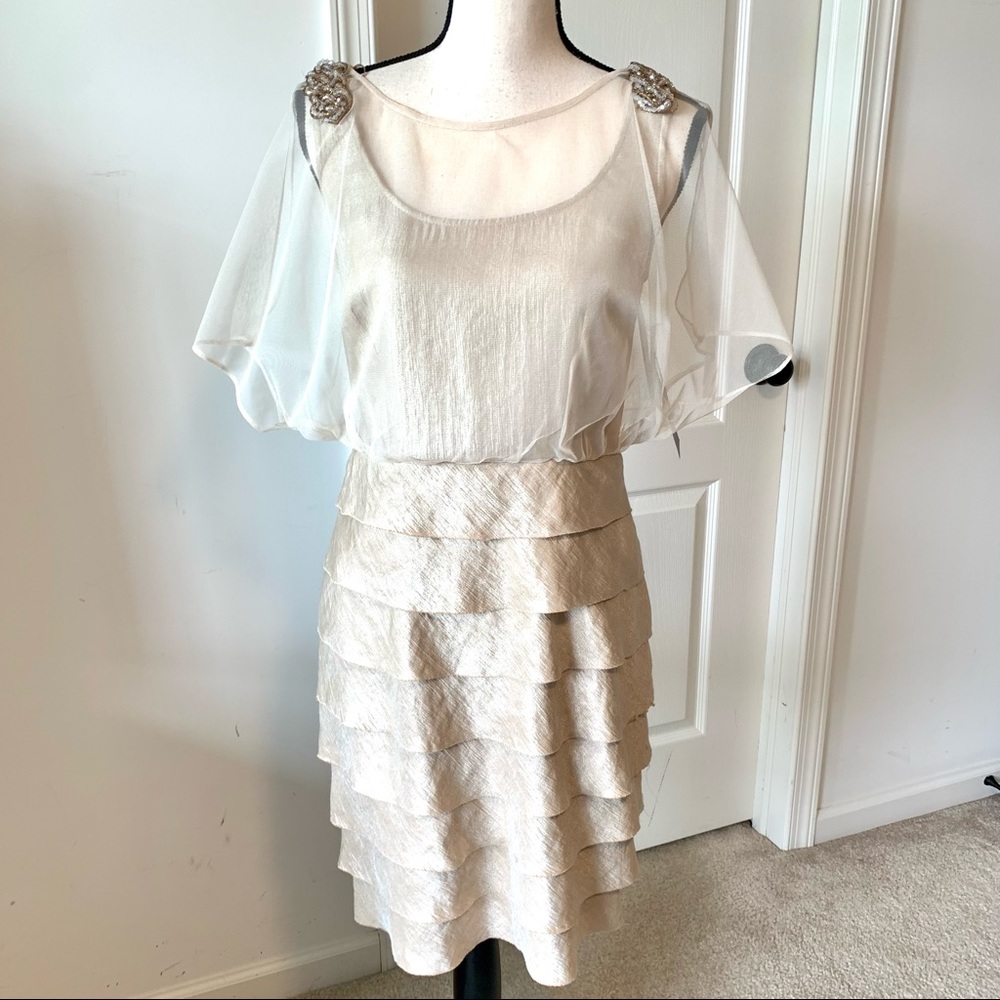 NWT LONDON TIMES Petite Layered Ruffle Dress—SZ 8P